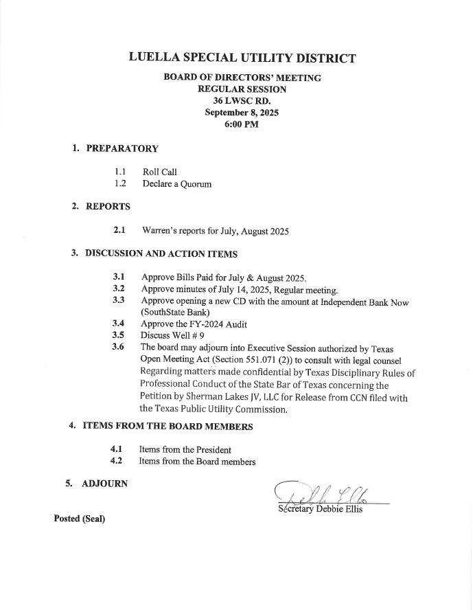 Sept. 08, 2025 Agenda