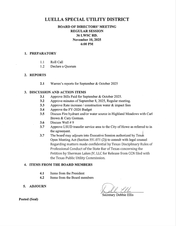 November 10, 2025 BOD meeting agenda